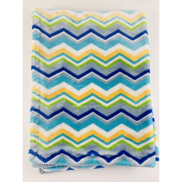 HB Hudson Baby Blue Green Yellow Sherpa Chevron Zig Zag Blanket Bay Stripe Teal - Picture 4 of 11